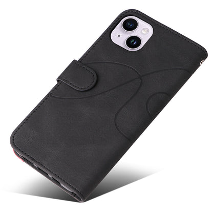 KT Leather Series-1 For iPhone 15 Plus PU Leather Stand Phone Wallet Case Dual-color Splicing Phone Cover