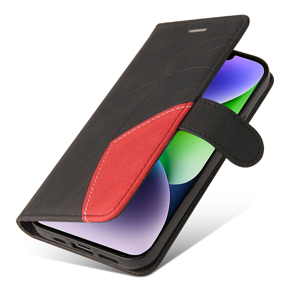 KT Leather Series-1 For iPhone 15 Plus PU Leather Stand Phone Wallet Case Dual-color Splicing Phone Cover