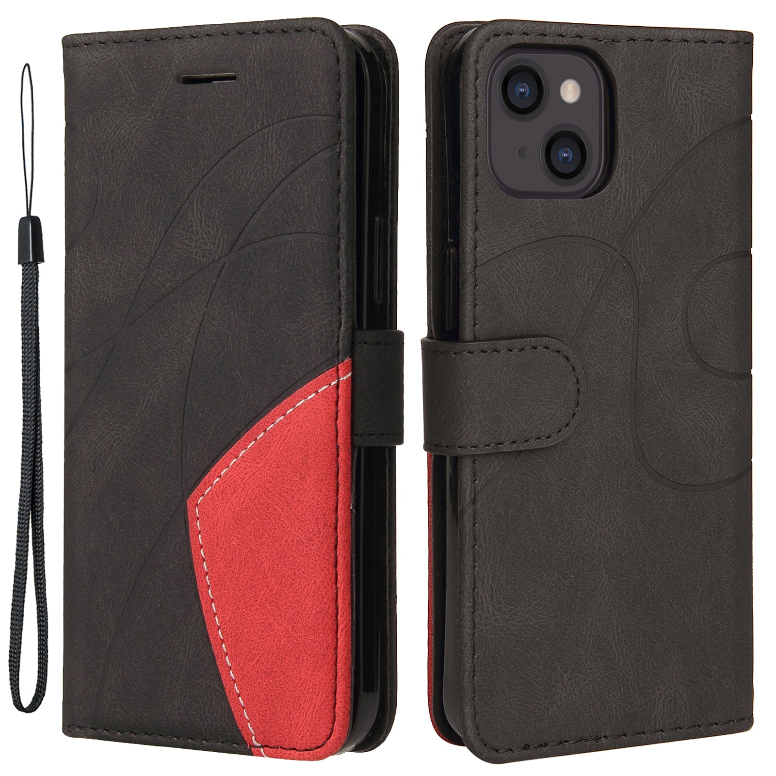 KT Leather Series-1 For iPhone 15 Wallet PU Leather Case Dual-color Splicing Anti-drop Stand Cover