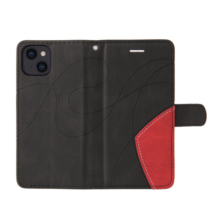 KT Leather Series-1 For iPhone 15 Wallet PU Leather Case Dual-color Splicing Anti-drop Stand Cover