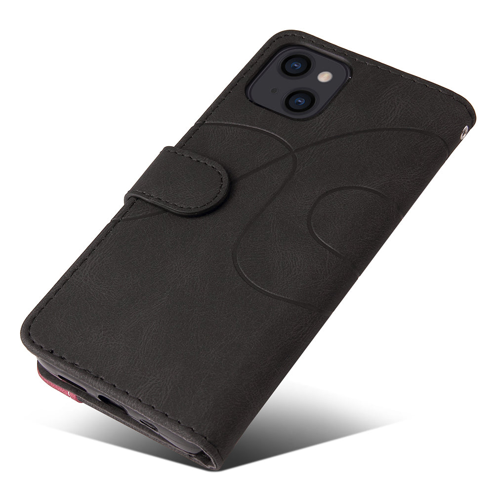 KT Leather Series-1 For iPhone 15 Wallet PU Leather Case Dual-color Splicing Anti-drop Stand Cover