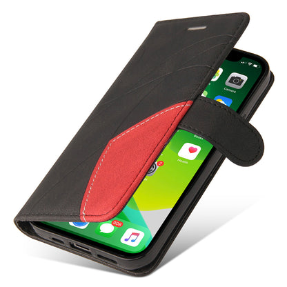 KT Leather Series-1 For iPhone 15 Wallet PU Leather Case Dual-color Splicing Anti-drop Stand Cover