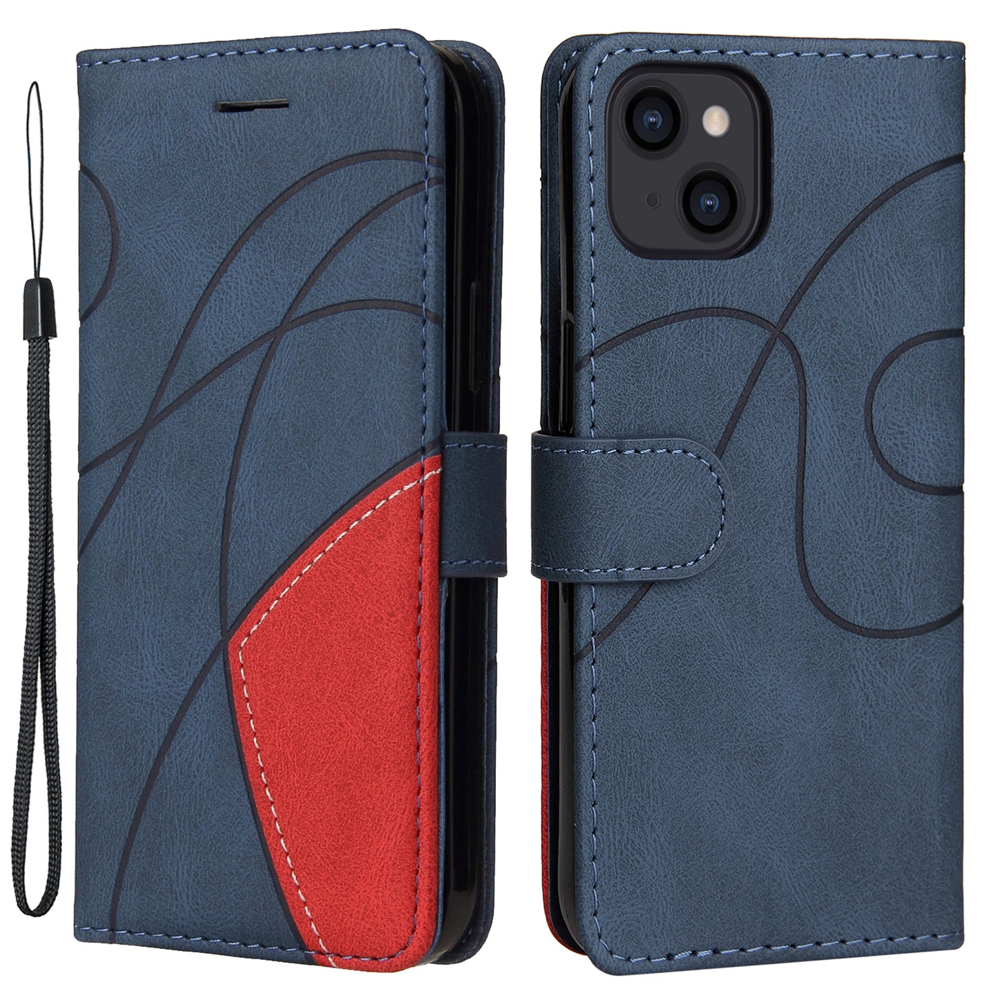 KT Leather Series-1 For iPhone 15 Wallet PU Leather Case Dual-color Splicing Anti-drop Stand Cover