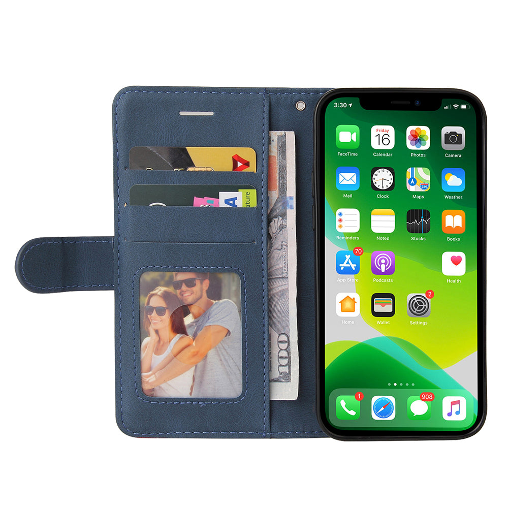 KT Leather Series-1 For iPhone 15 Wallet PU Leather Case Dual-color Splicing Anti-drop Stand Cover