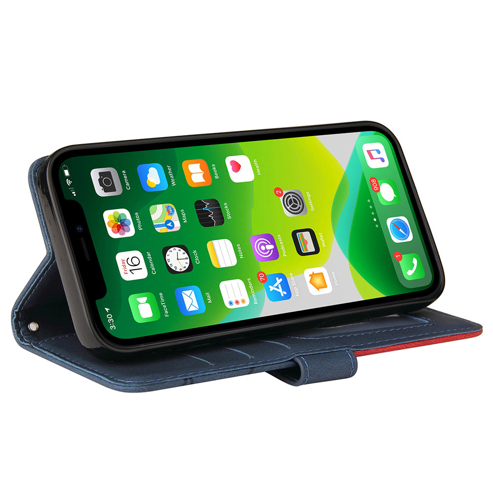 KT Leather Series-1 For iPhone 15 Wallet PU Leather Case Dual-color Splicing Anti-drop Stand Cover