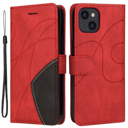 KT Leather Series-1 For iPhone 15 Wallet PU Leather Case Dual-color Splicing Anti-drop Stand Cover