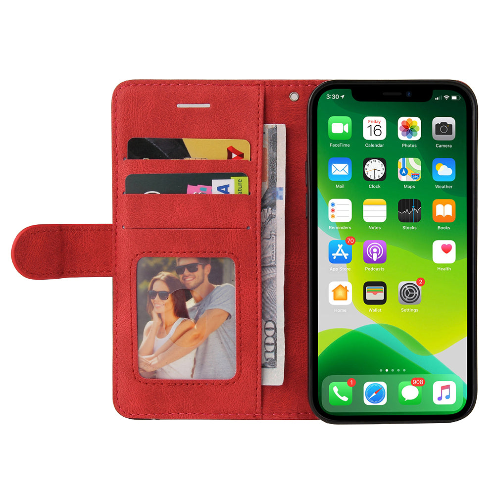 KT Leather Series-1 For iPhone 15 Wallet PU Leather Case Dual-color Splicing Anti-drop Stand Cover