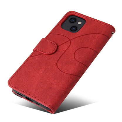 KT Leather Series-1 For iPhone 15 Wallet PU Leather Case Dual-color Splicing Anti-drop Stand Cover