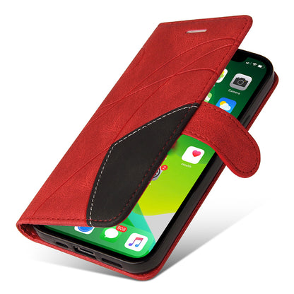 KT Leather Series-1 For iPhone 15 Wallet PU Leather Case Dual-color Splicing Anti-drop Stand Cover