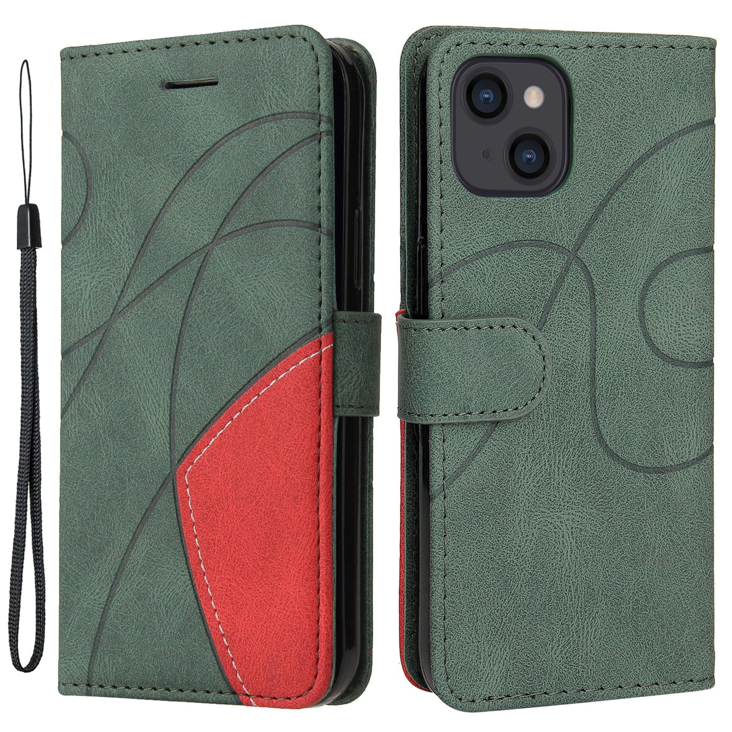 KT Leather Series-1 For iPhone 15 Wallet PU Leather Case Dual-color Splicing Anti-drop Stand Cover