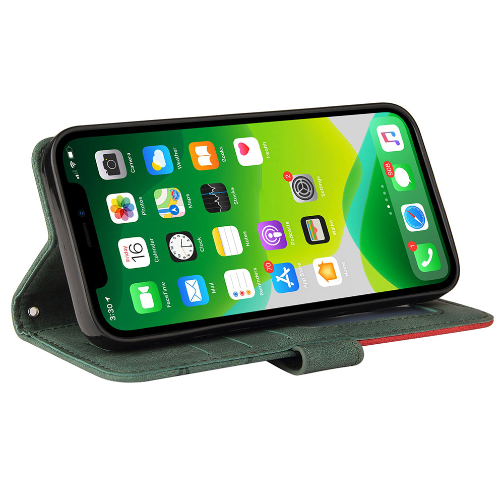 KT Leather Series-1 For iPhone 15 Wallet PU Leather Case Dual-color Splicing Anti-drop Stand Cover