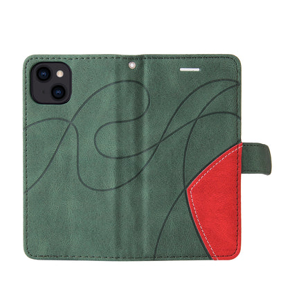 KT Leather Series-1 For iPhone 15 Wallet PU Leather Case Dual-color Splicing Anti-drop Stand Cover