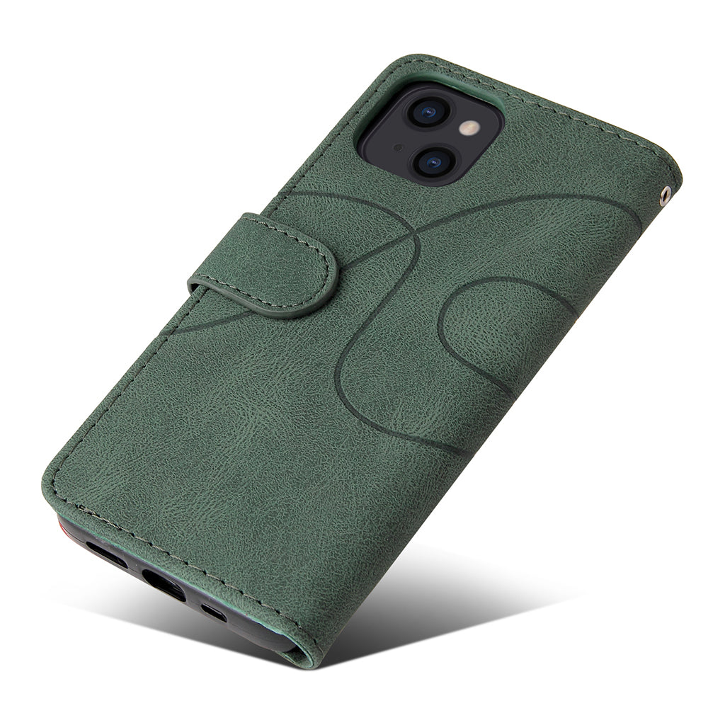 KT Leather Series-1 For iPhone 15 Wallet PU Leather Case Dual-color Splicing Anti-drop Stand Cover