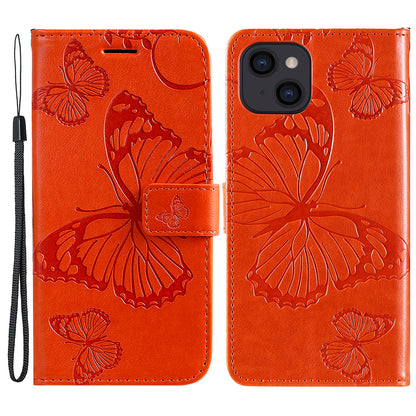 KT Imprinting Flower Series-2 For iPhone 15 Butterfly Imprint Leather Phone Case Wallet Stand Cover