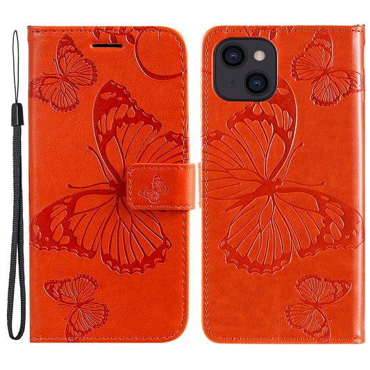 KT Imprinting Flower Series-2 For iPhone 15 Butterfly Imprint Leather Phone Case Wallet Stand Cover