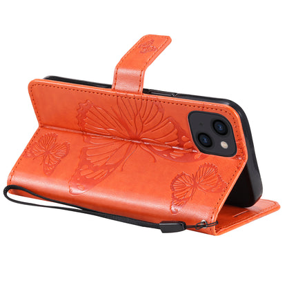 KT Imprinting Flower Series-2 For iPhone 15 Butterfly Imprint Leather Phone Case Wallet Stand Cover