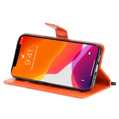 KT Imprinting Flower Series-2 For iPhone 15 Butterfly Imprint Leather Phone Case Wallet Stand Cover