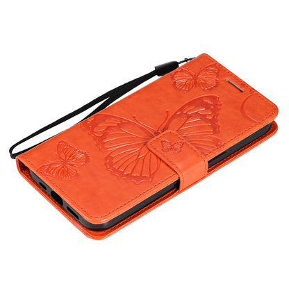 KT Imprinting Flower Series-2 For iPhone 15 Butterfly Imprint Leather Phone Case Wallet Stand Cover