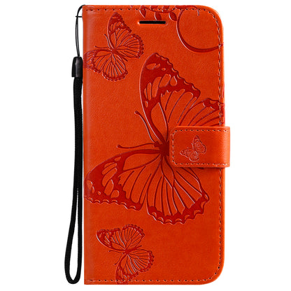 KT Imprinting Flower Series-2 For iPhone 15 Butterfly Imprint Leather Phone Case Wallet Stand Cover