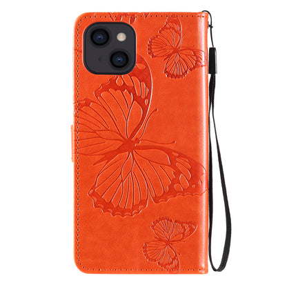 KT Imprinting Flower Series-2 For iPhone 15 Butterfly Imprint Leather Phone Case Wallet Stand Cover