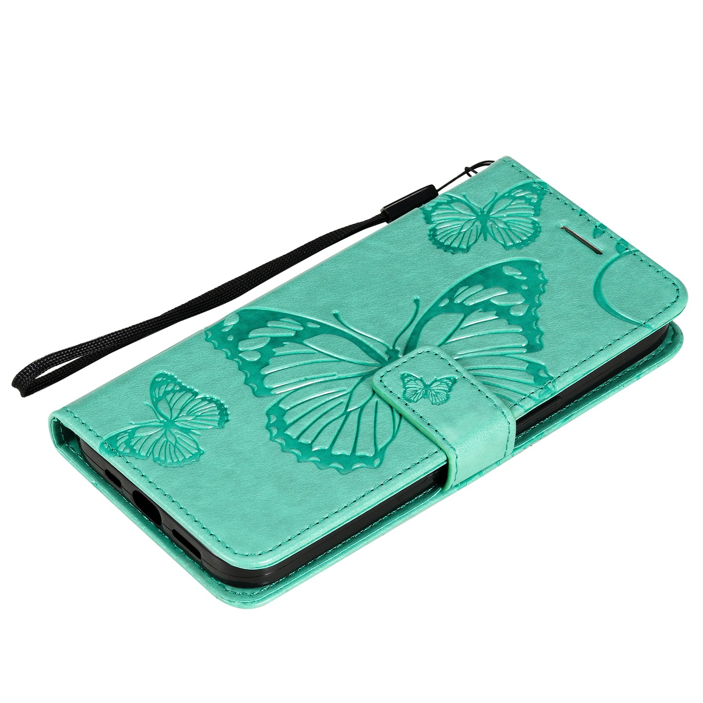 KT Imprinting Flower Series-2 For iPhone 15 Butterfly Imprint Leather Phone Case Wallet Stand Cover