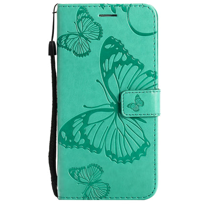 KT Imprinting Flower Series-2 For iPhone 15 Butterfly Imprint Leather Phone Case Wallet Stand Cover