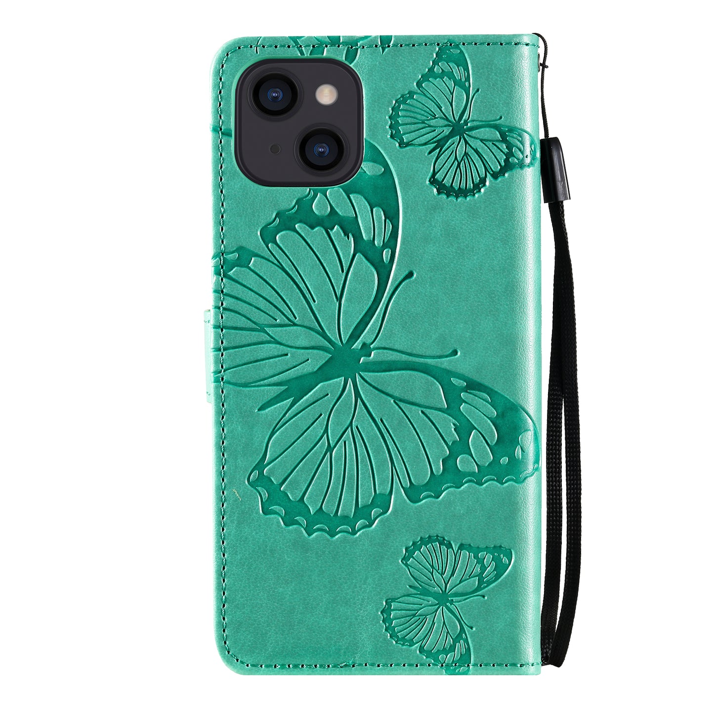 KT Imprinting Flower Series-2 For iPhone 15 Butterfly Imprint Leather Phone Case Wallet Stand Cover