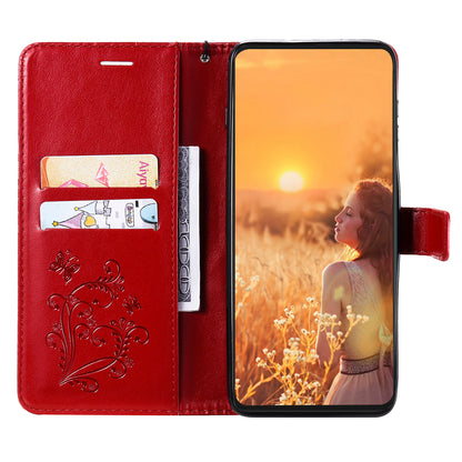 KT Imprinting Flower Series-2 For iPhone 15 Butterfly Imprint Leather Phone Case Wallet Stand Cover