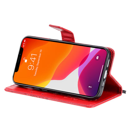 KT Imprinting Flower Series-2 For iPhone 15 Butterfly Imprint Leather Phone Case Wallet Stand Cover