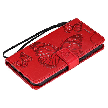 KT Imprinting Flower Series-2 For iPhone 15 Butterfly Imprint Leather Phone Case Wallet Stand Cover