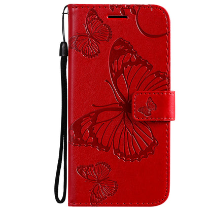 KT Imprinting Flower Series-2 For iPhone 15 Butterfly Imprint Leather Phone Case Wallet Stand Cover