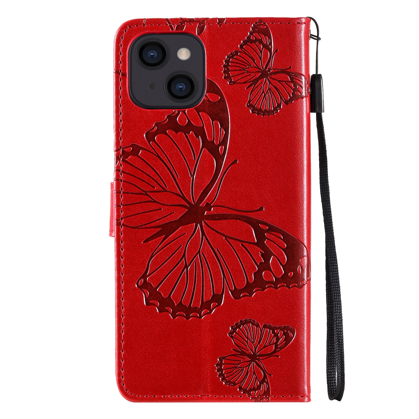 KT Imprinting Flower Series-2 For iPhone 15 Butterfly Imprint Leather Phone Case Wallet Stand Cover
