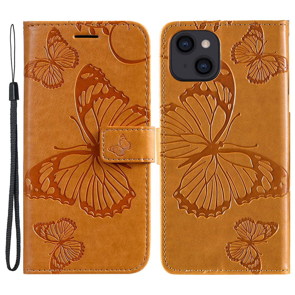 KT Imprinting Flower Series-2 For iPhone 15 Butterfly Imprint Leather Phone Case Wallet Stand Cover