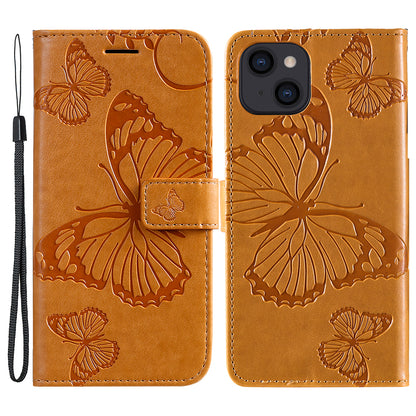 KT Imprinting Flower Series-2 For iPhone 15 Butterfly Imprint Leather Phone Case Wallet Stand Cover