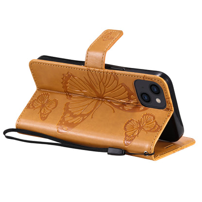 KT Imprinting Flower Series-2 For iPhone 15 Butterfly Imprint Leather Phone Case Wallet Stand Cover