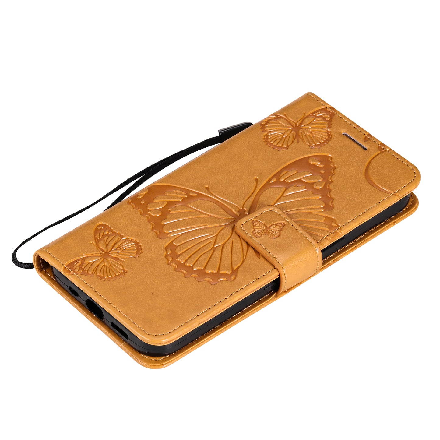 KT Imprinting Flower Series-2 For iPhone 15 Butterfly Imprint Leather Phone Case Wallet Stand Cover