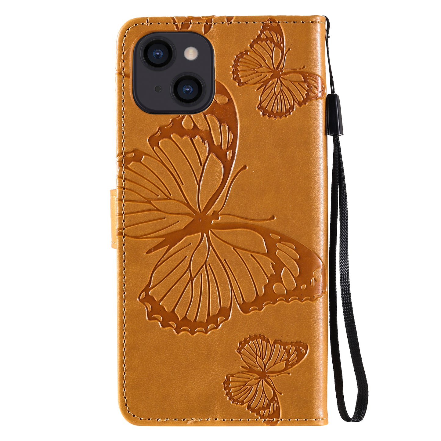 KT Imprinting Flower Series-2 For iPhone 15 Butterfly Imprint Leather Phone Case Wallet Stand Cover