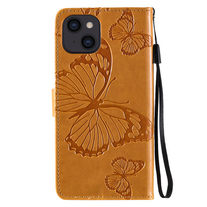 KT Imprinting Flower Series-2 For iPhone 15 Butterfly Imprint Leather Phone Case Wallet Stand Cover