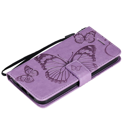 KT Imprinting Flower Series-2 For iPhone 15 Butterfly Imprint Leather Phone Case Wallet Stand Cover