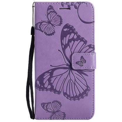 KT Imprinting Flower Series-2 For iPhone 15 Butterfly Imprint Leather Phone Case Wallet Stand Cover