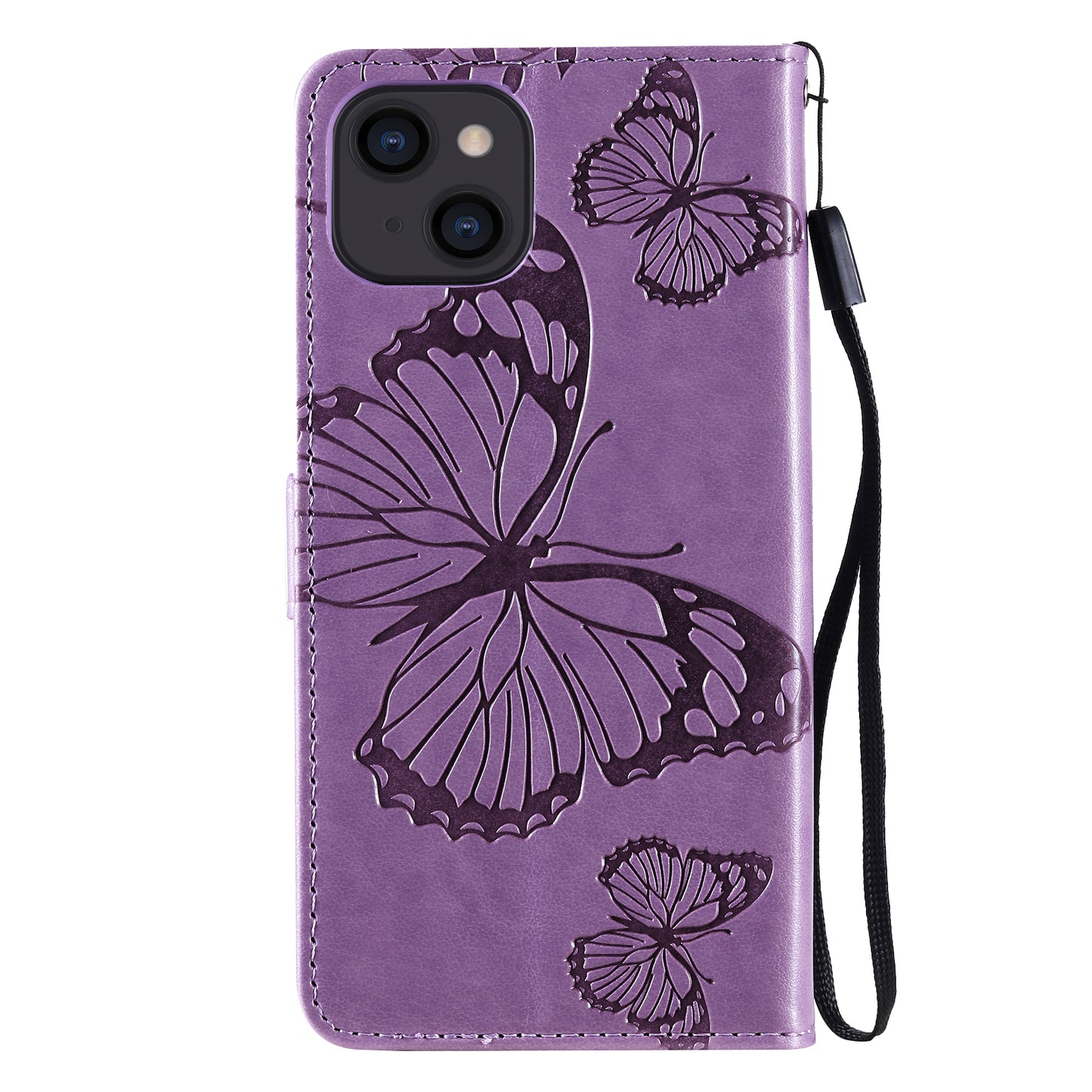 KT Imprinting Flower Series-2 For iPhone 15 Butterfly Imprint Leather Phone Case Wallet Stand Cover