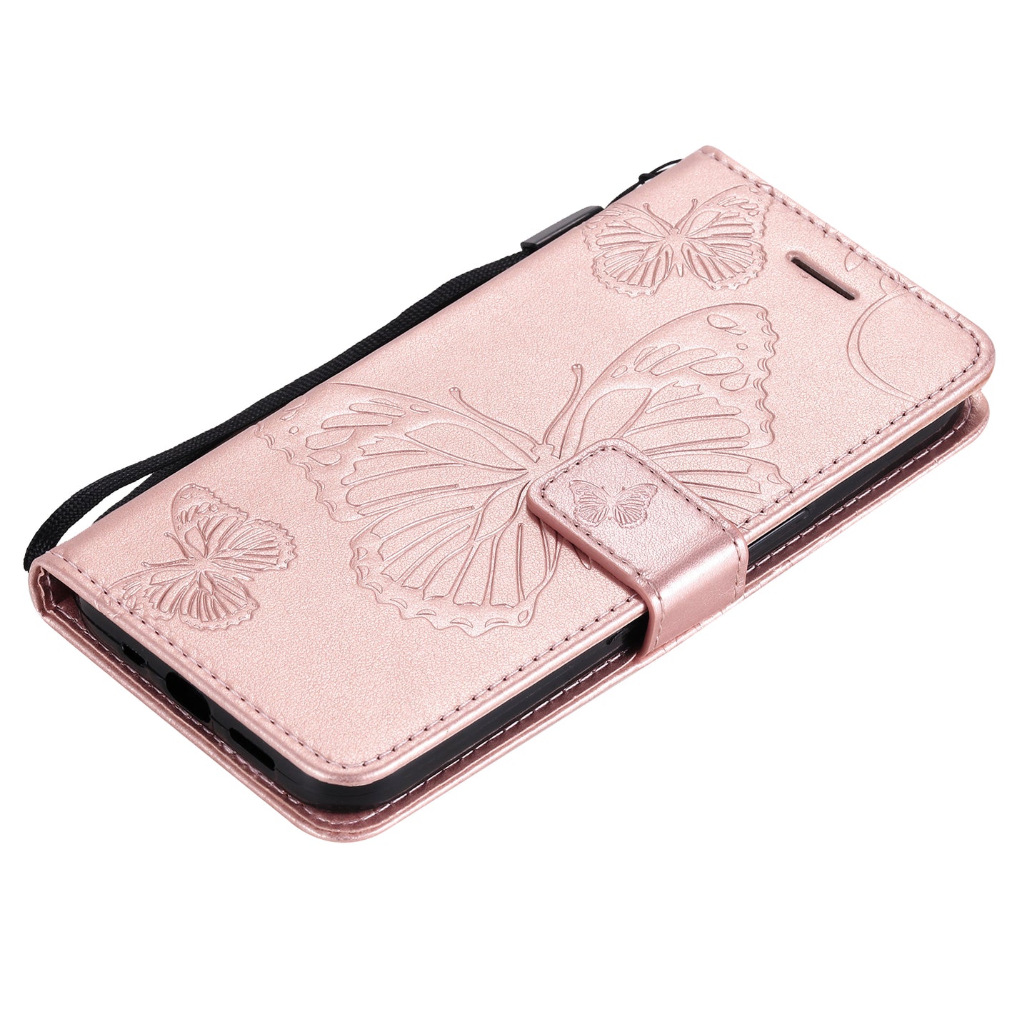KT Imprinting Flower Series-2 For iPhone 15 Butterfly Imprint Leather Phone Case Wallet Stand Cover