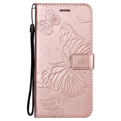KT Imprinting Flower Series-2 For iPhone 15 Butterfly Imprint Leather Phone Case Wallet Stand Cover