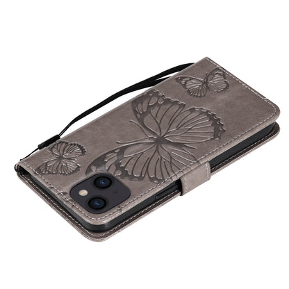 KT Imprinting Flower Series-2 For iPhone 15 Butterfly Imprint Leather Phone Case Wallet Stand Cover
