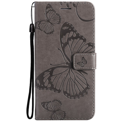 KT Imprinting Flower Series-2 For iPhone 15 Butterfly Imprint Leather Phone Case Wallet Stand Cover