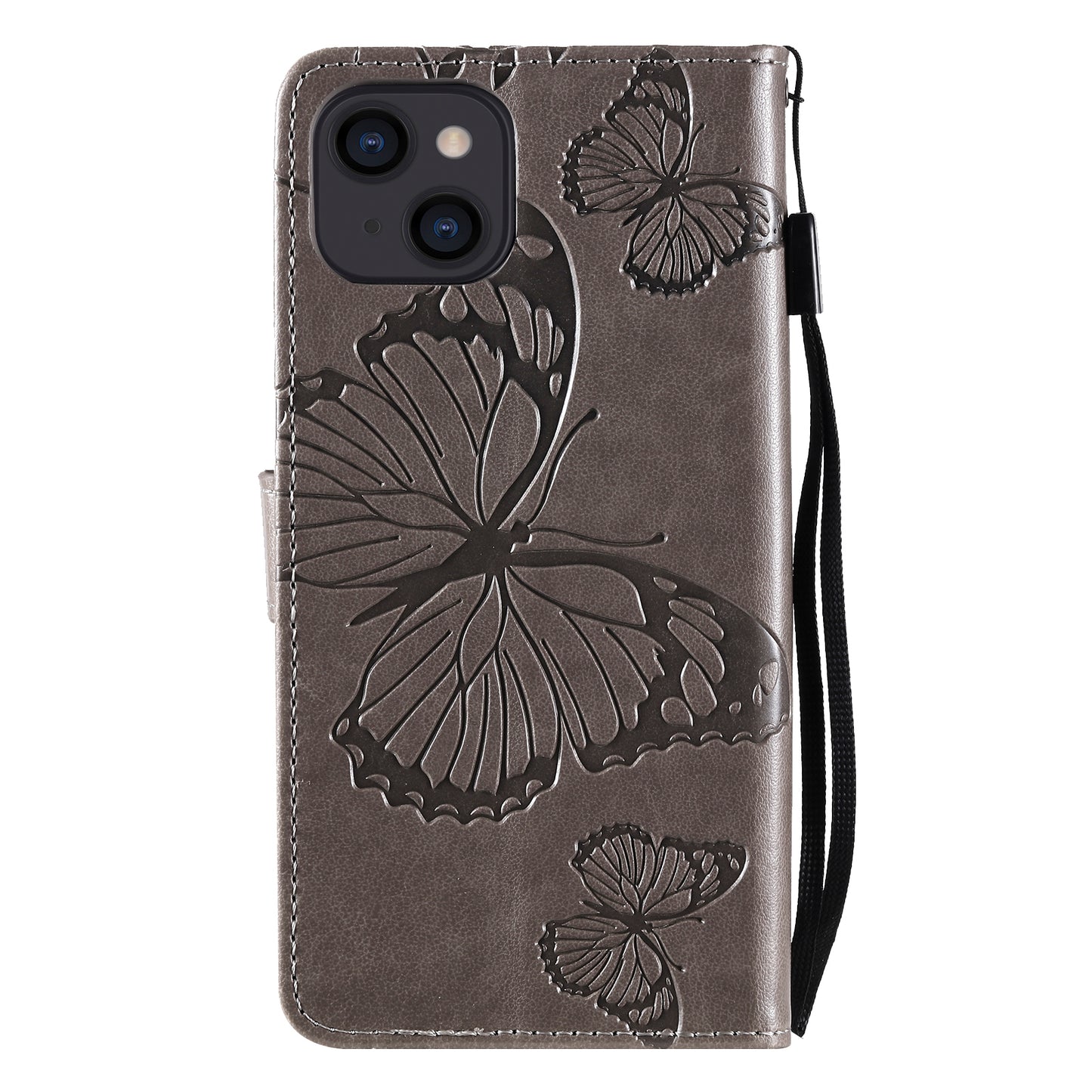 KT Imprinting Flower Series-2 For iPhone 15 Butterfly Imprint Leather Phone Case Wallet Stand Cover