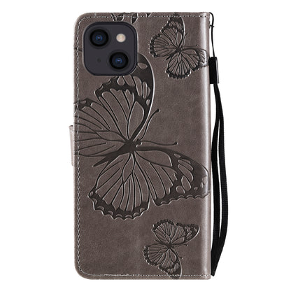 KT Imprinting Flower Series-2 For iPhone 15 Butterfly Imprint Leather Phone Case Wallet Stand Cover