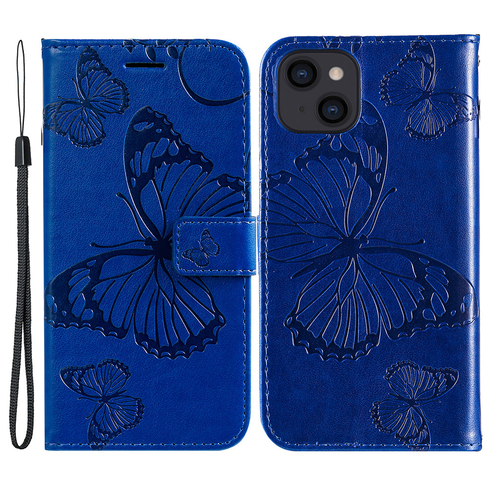 KT Imprinting Flower Series-2 For iPhone 15 Butterfly Imprint Leather Phone Case Wallet Stand Cover