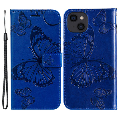 KT Imprinting Flower Series-2 For iPhone 15 Butterfly Imprint Leather Phone Case Wallet Stand Cover