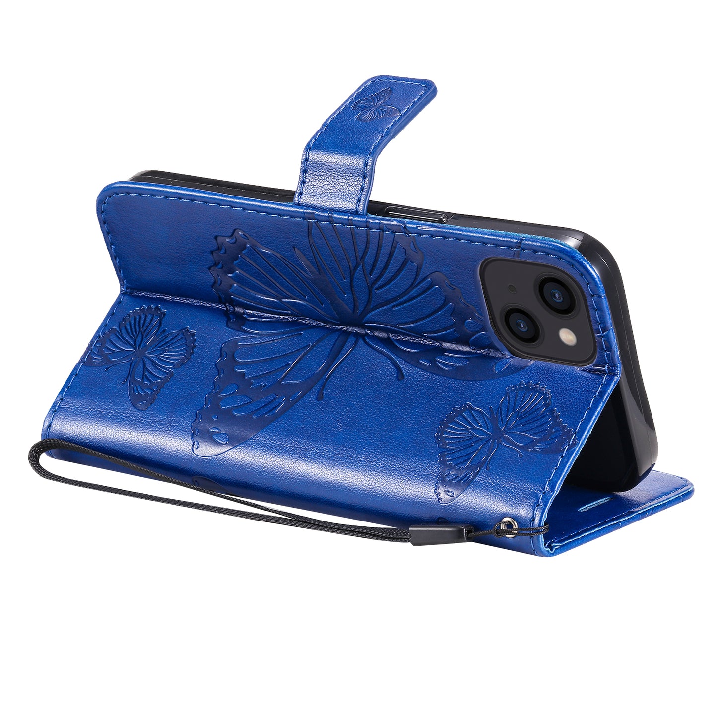 KT Imprinting Flower Series-2 For iPhone 15 Butterfly Imprint Leather Phone Case Wallet Stand Cover